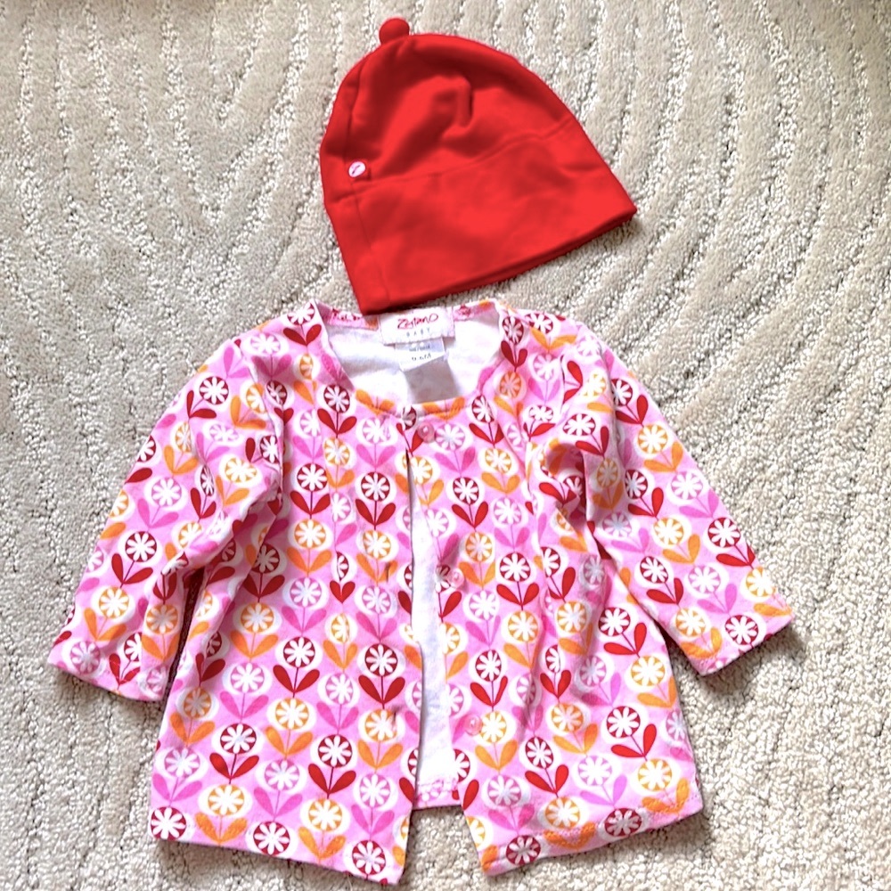 Vintage Zutano Baby Cardigan and Beanie Cap Hat 0-6 months